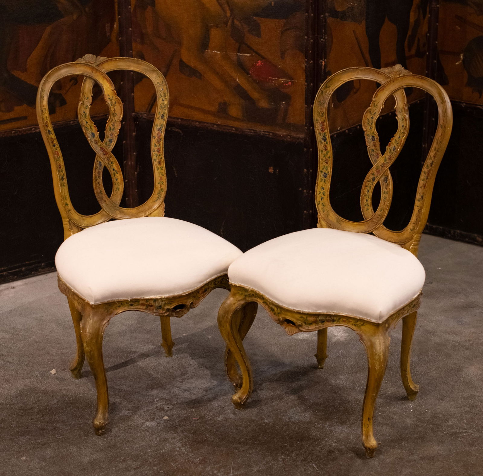 Pair Antique Painted Italian Side Chairs (1 of 7)