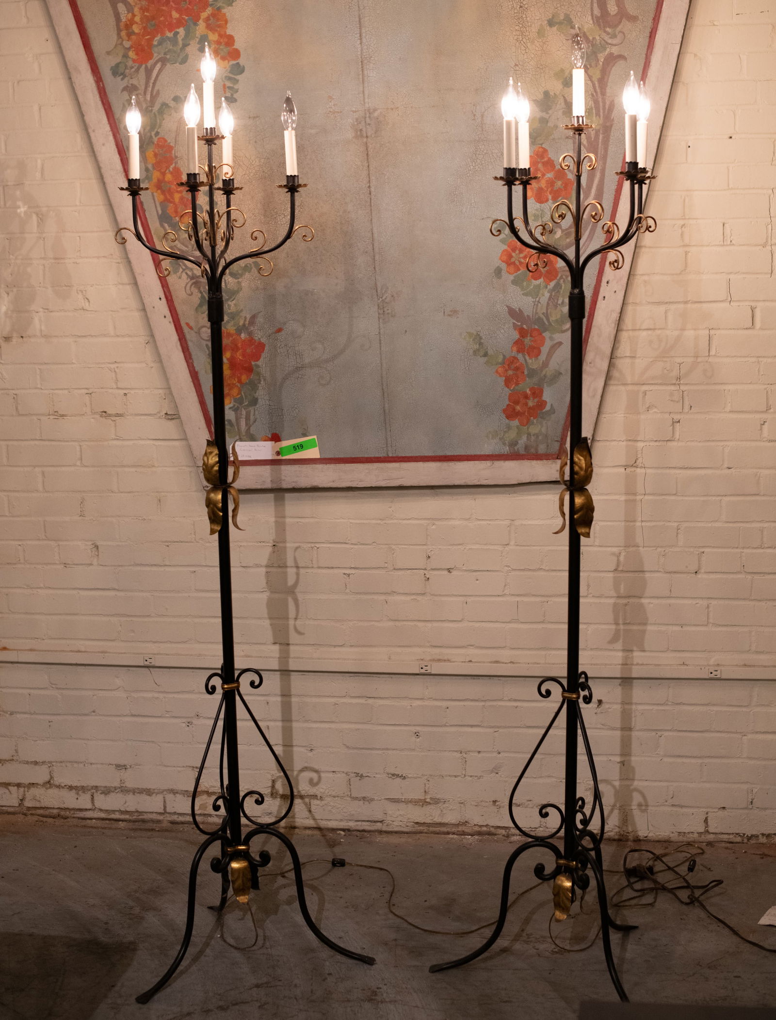 Pair Italian Painted & Gilded Torchiere Candelabra (1 of 6)