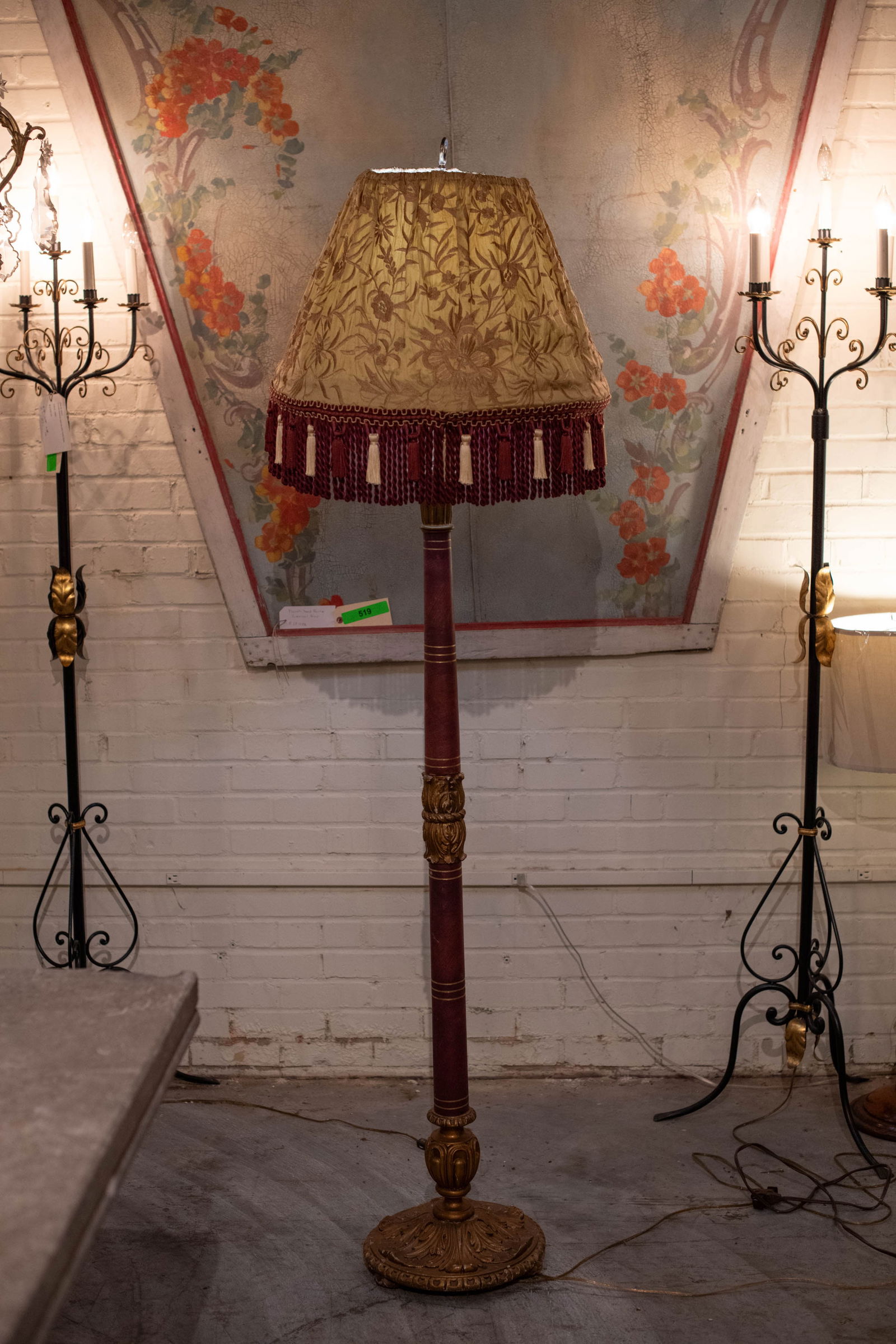 French Leather & Gilt  Wood Floor Lamp (1 of 7)
