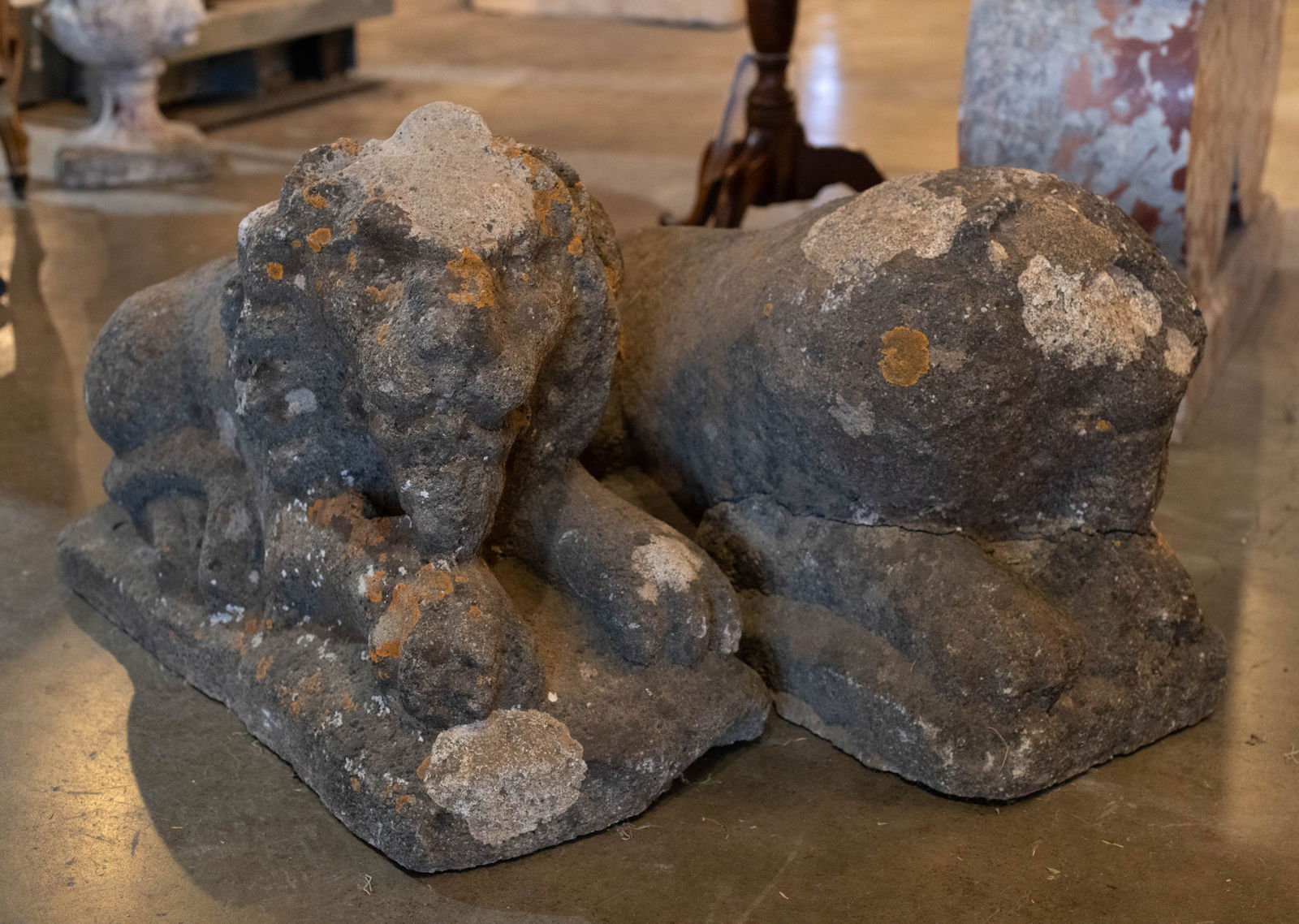 Antique Cast Stone Recumbent Entry Lions (1 of 6)