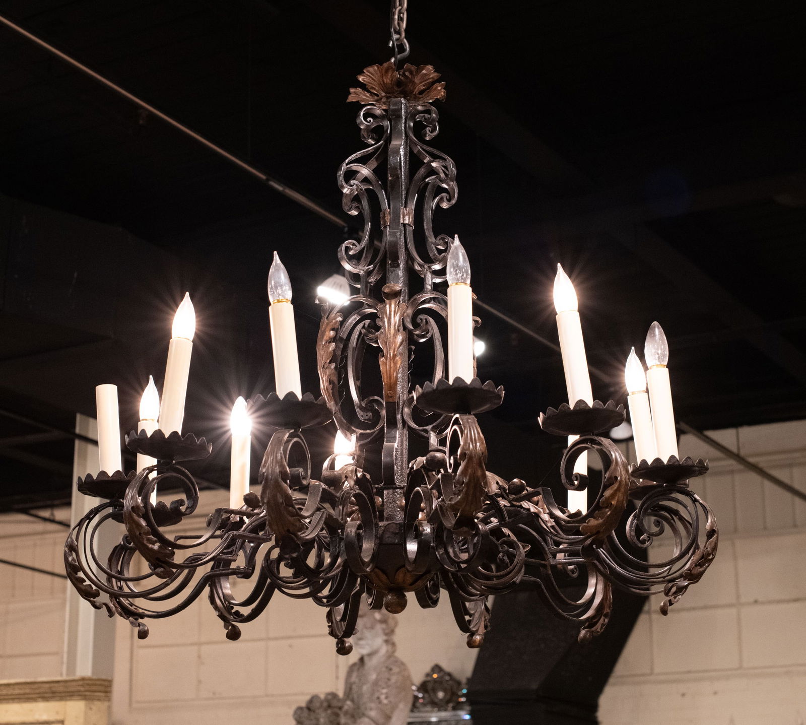 Antique French Wrought Iron 12 Arm Chandelier (1 of 6)