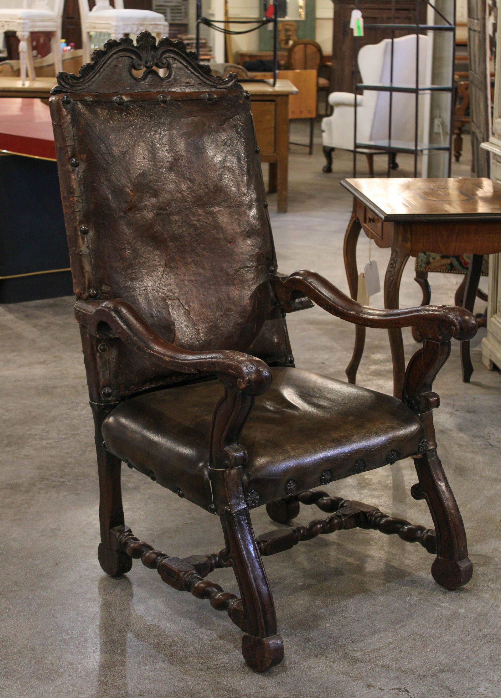 Antique Italian Leather Chair (1 of 8)