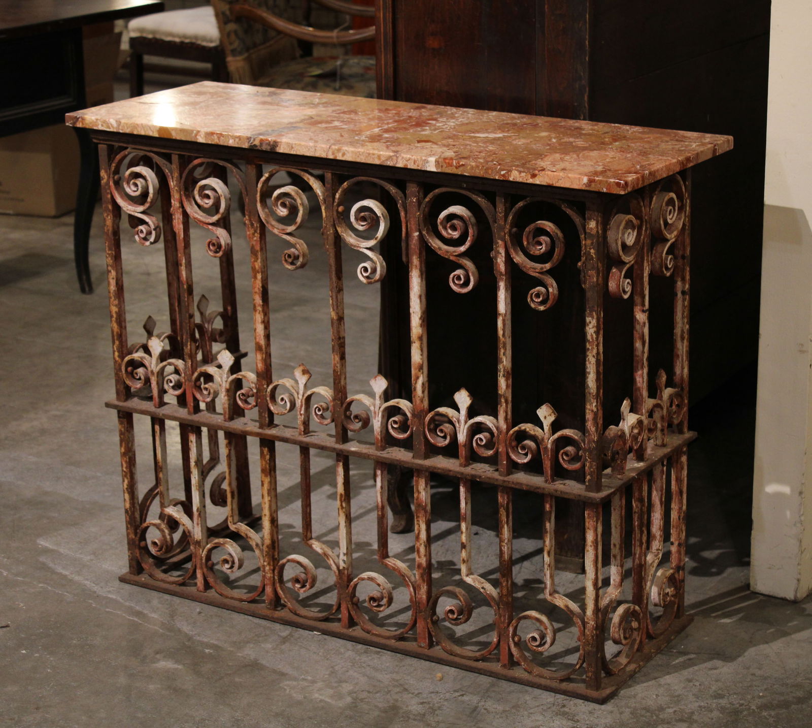 English Wrought Iron Console, Marble Top (1 of 5)