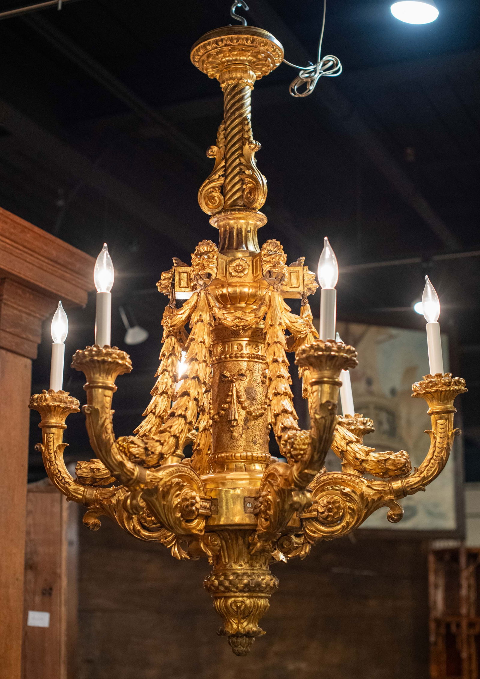 Italian Gilt Carved Wood Chandelier (1 of 5)
