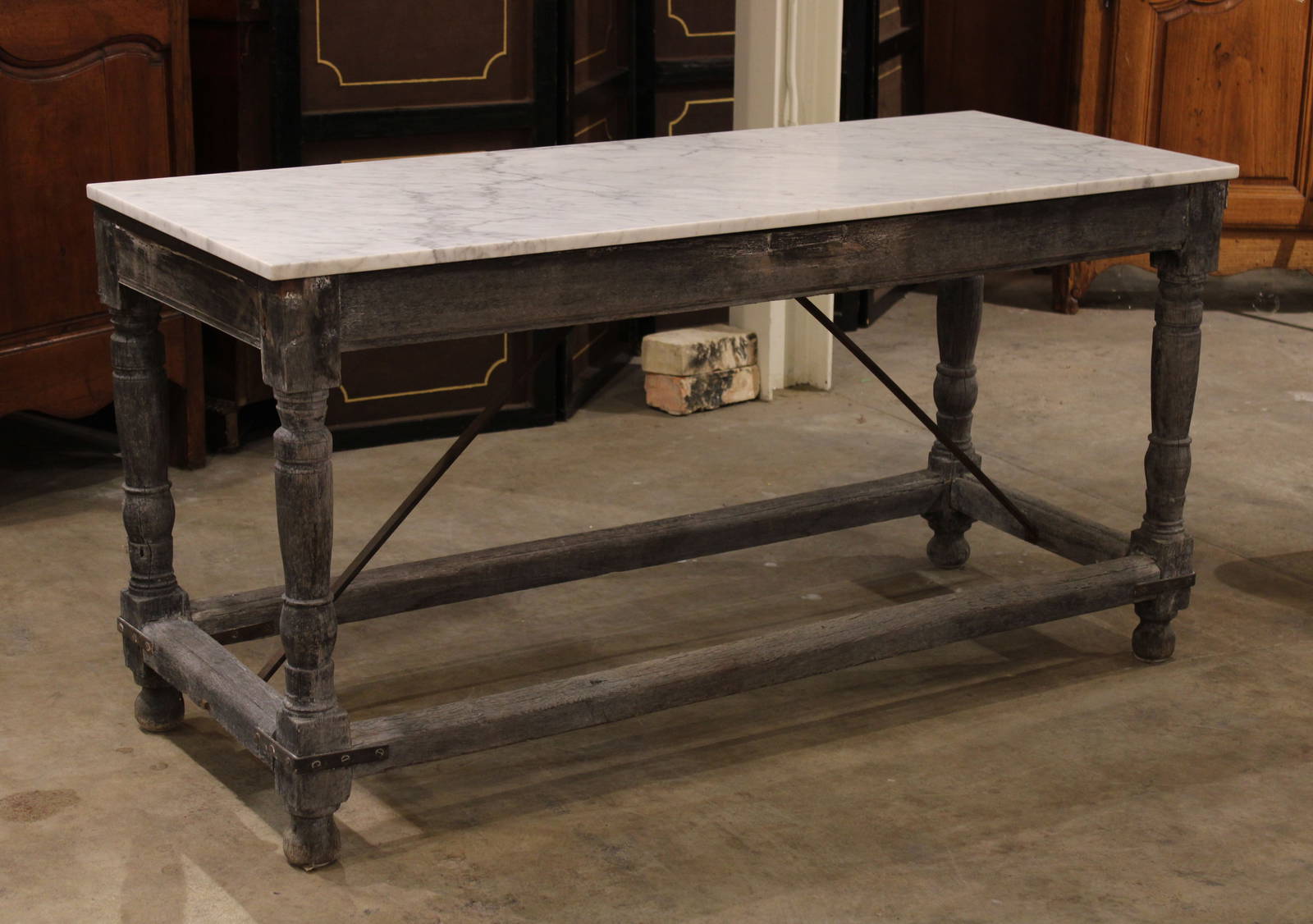 Rustic Italian Marble Top Work Table Auction