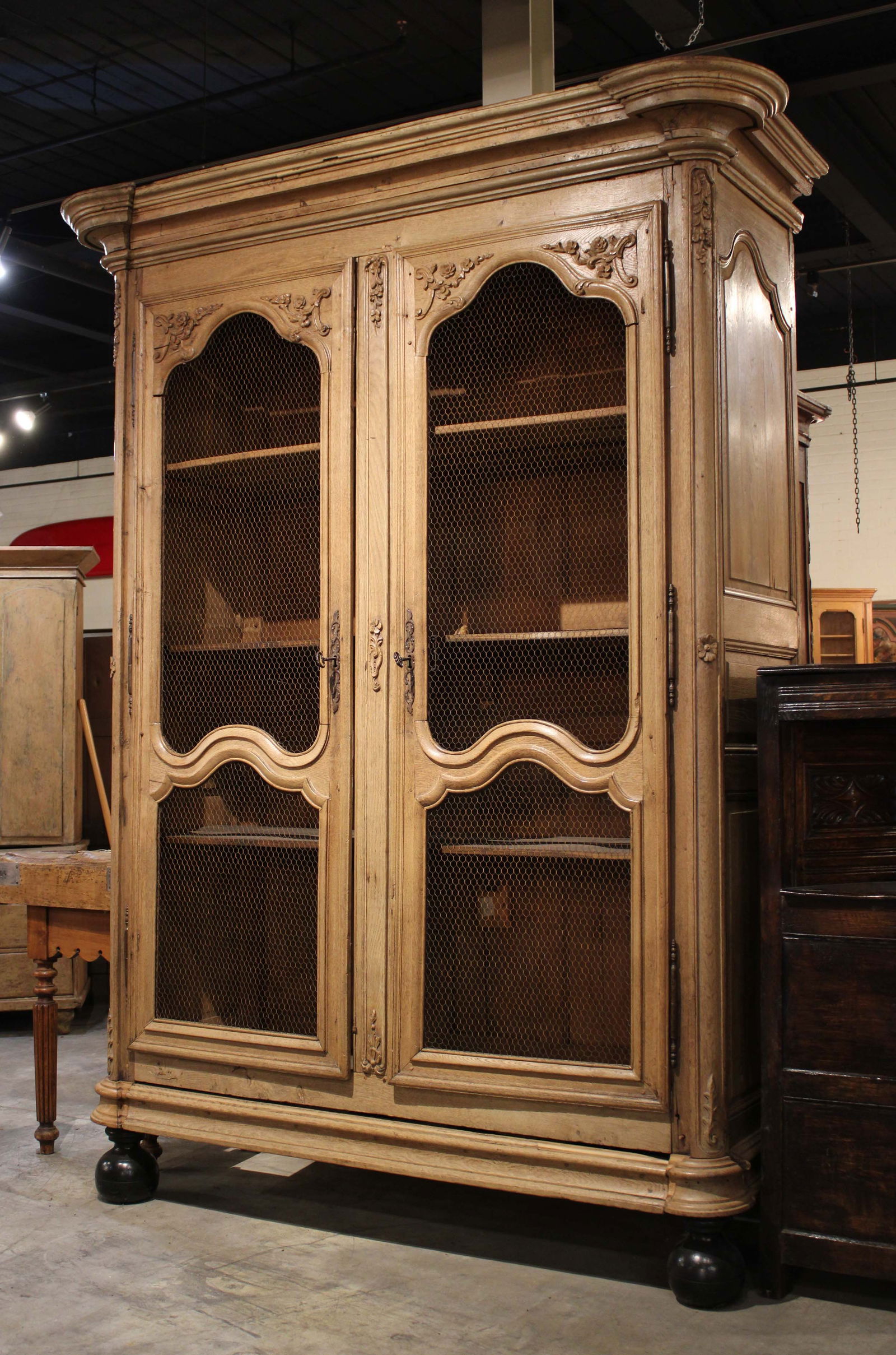 French Bleached Oak Armoire, Wire Doors (1 of 8)