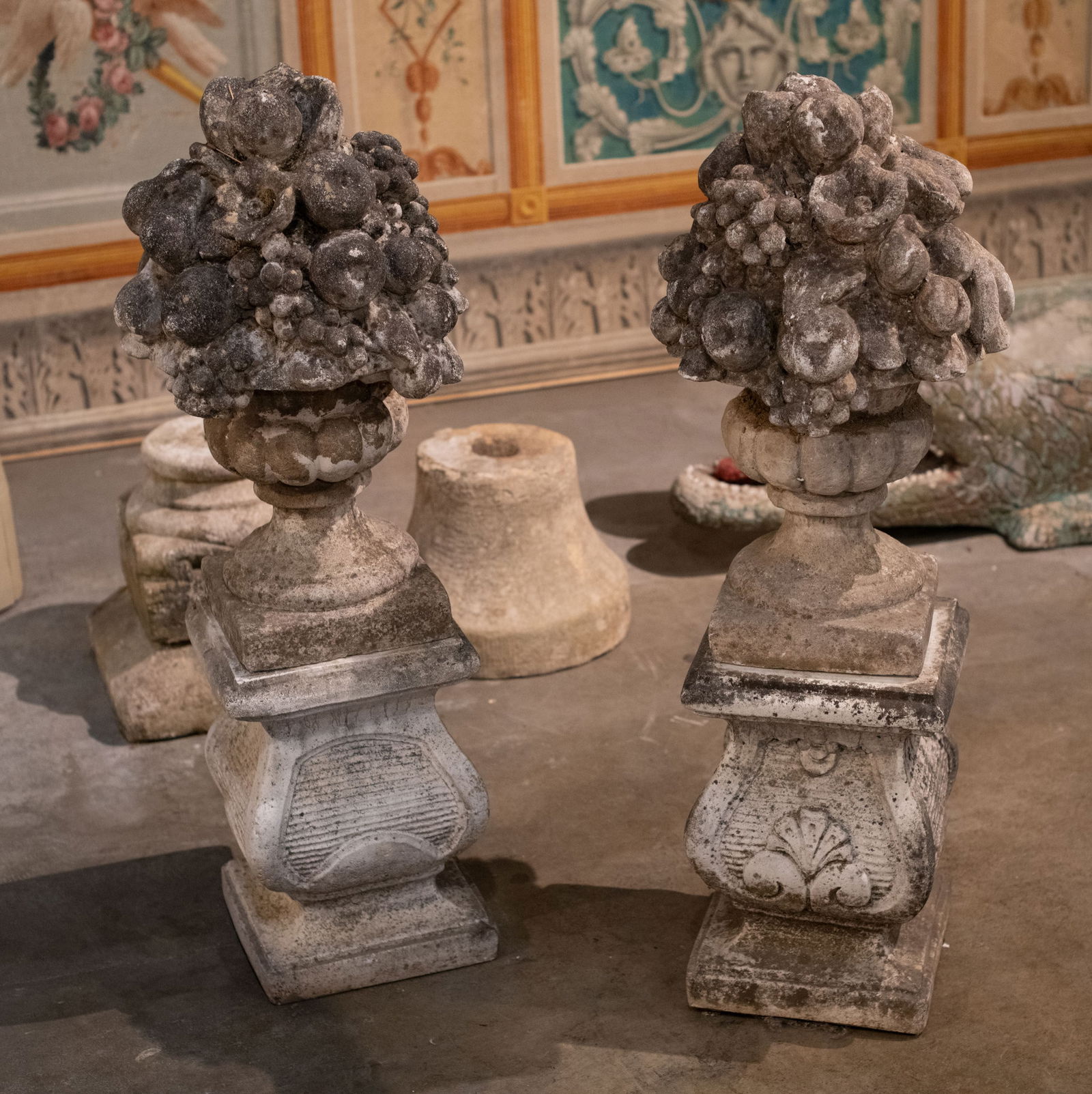 Pair Cast Stone Garden Bouquets on Pedestals (1 of 5)