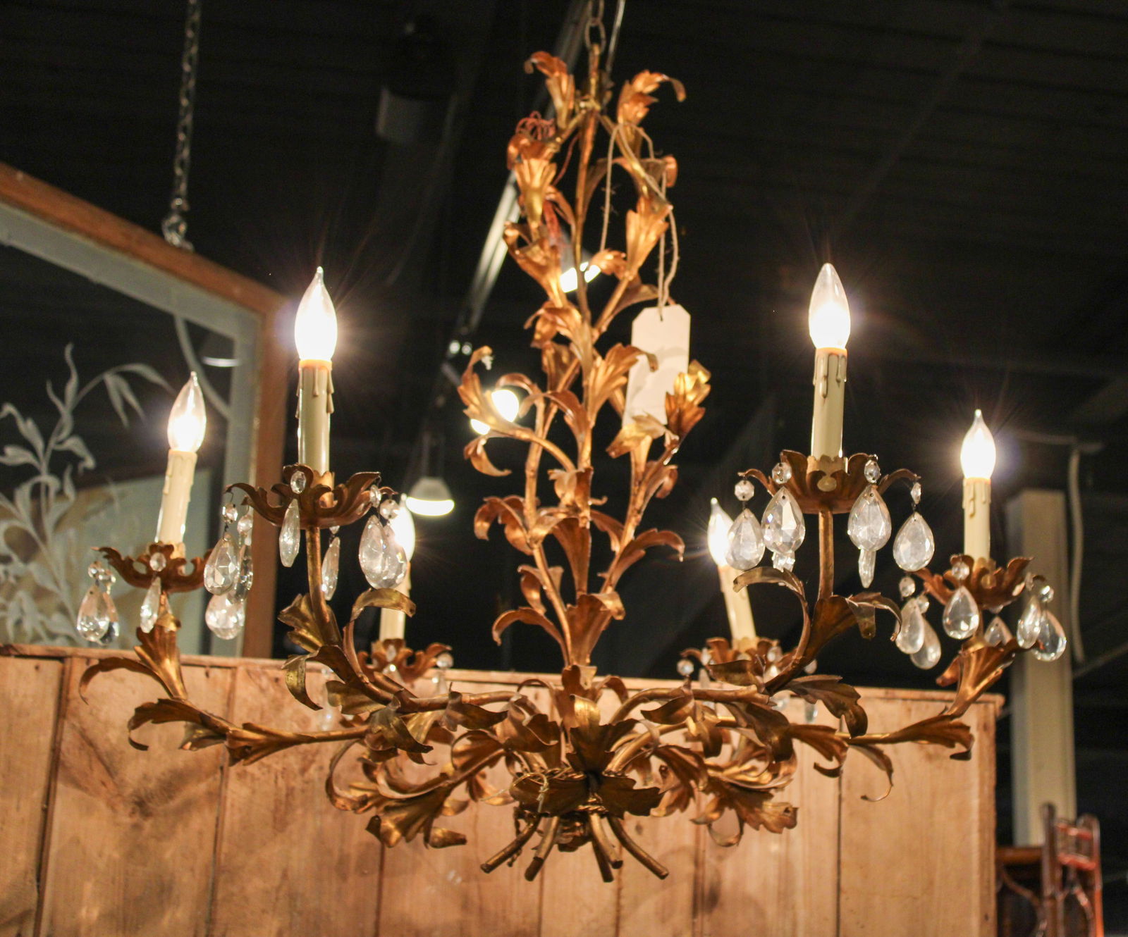 Continental Gilded Tole Chandelier (1 of 4)