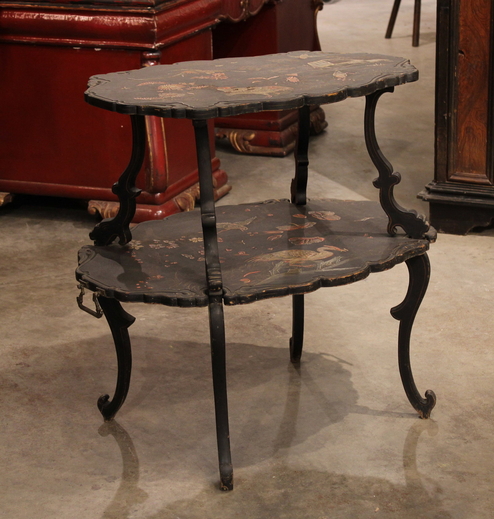 Antique French Ebony Lacquered 2 Tier Trolley (1 of 7)