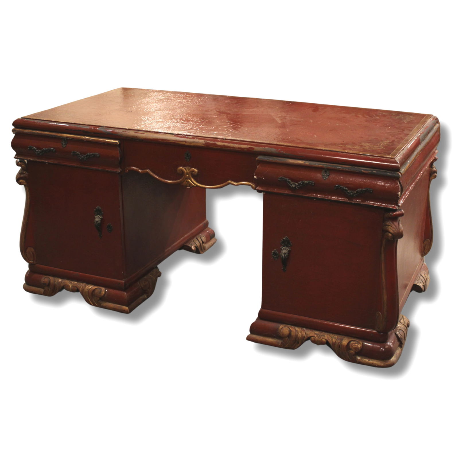 French Red Lacquer Desk (1 of 7)