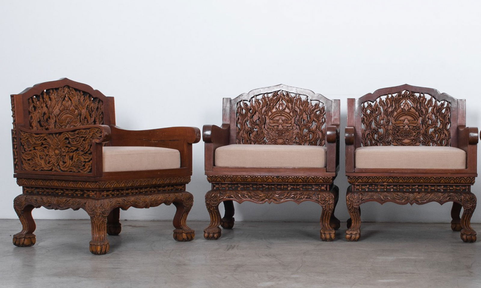 3 Pc Suite, Chinese Carved Dragon Armchairs (1 of 3)