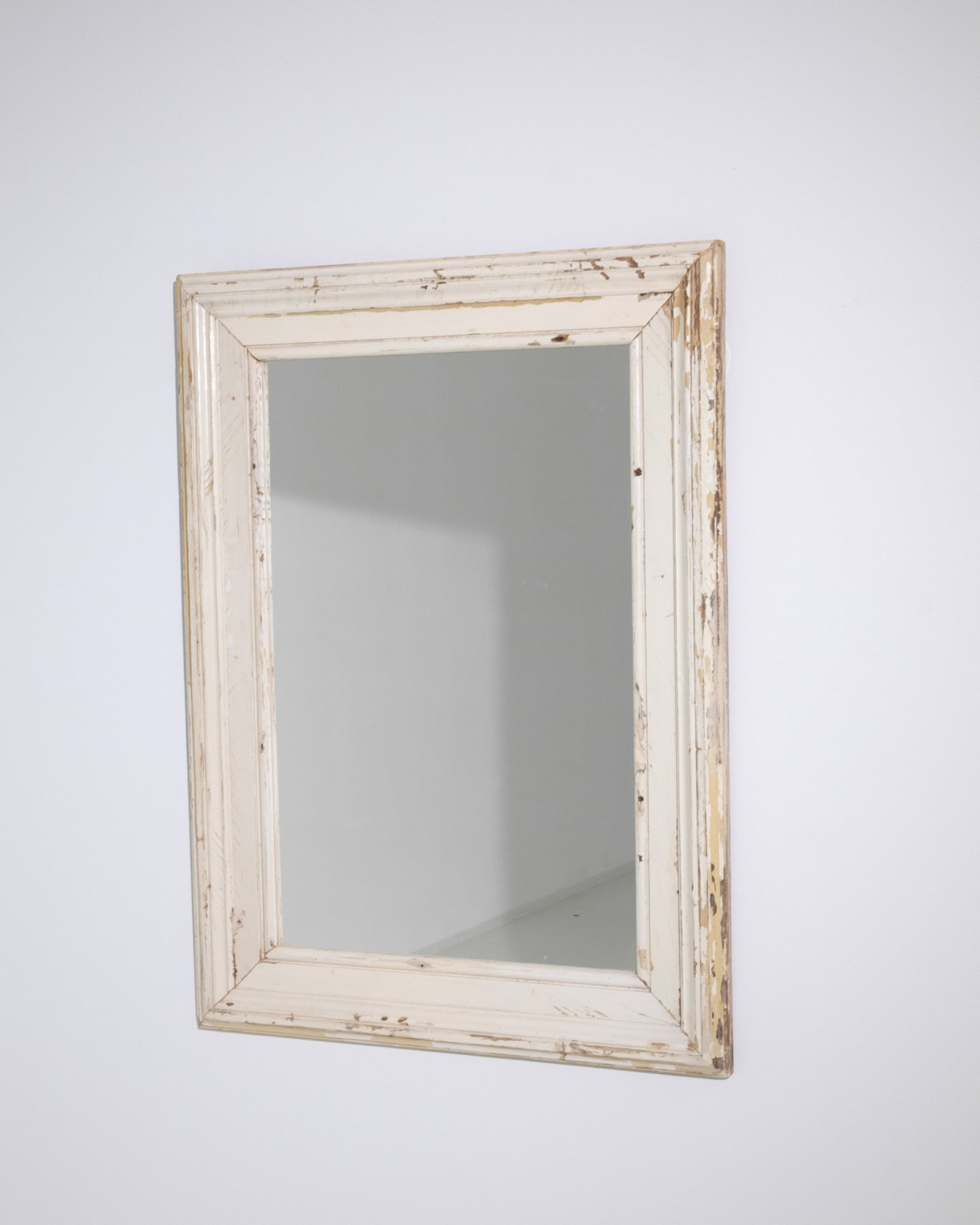 French Distressed Finish Molded Mirror: French Distressed Finish Molded Mirror. Dimensions: H 46.75" x W 35.50" x D 2" Origin: France, 1900** Please Note: All items are located in High Point, NC. Please read Terms and Condition before biddi