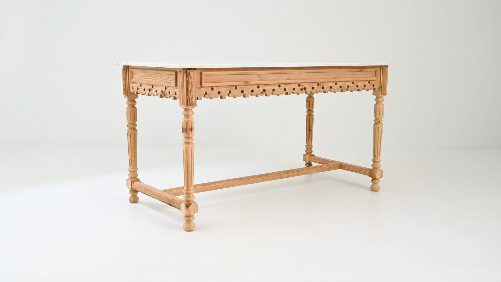 Breton Style Marble Top Work Table, Scrubbed Pine (1 of 6)