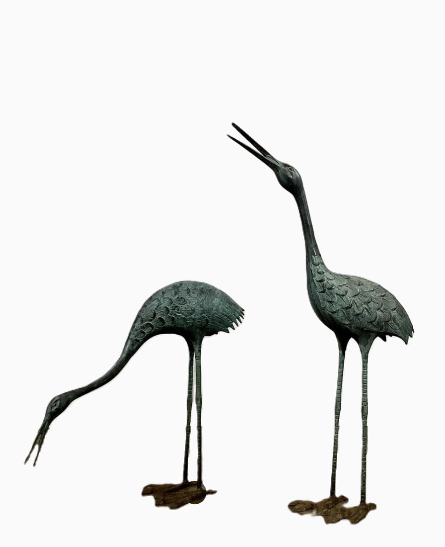 Pair Figural Bronze Garden Cranes (1 of 8)
