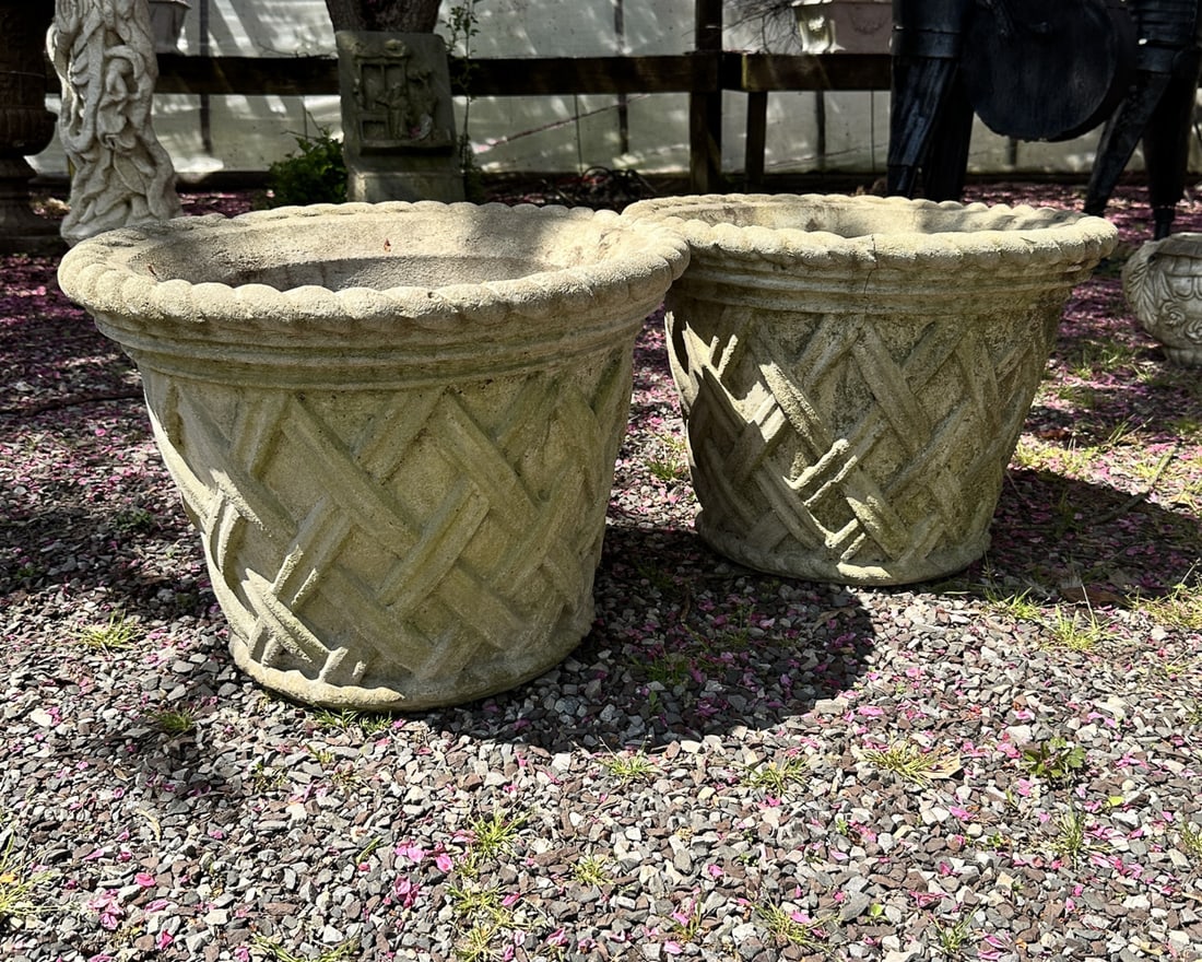 Cast Stone Basket Weave Motif Planters (1 of 8)