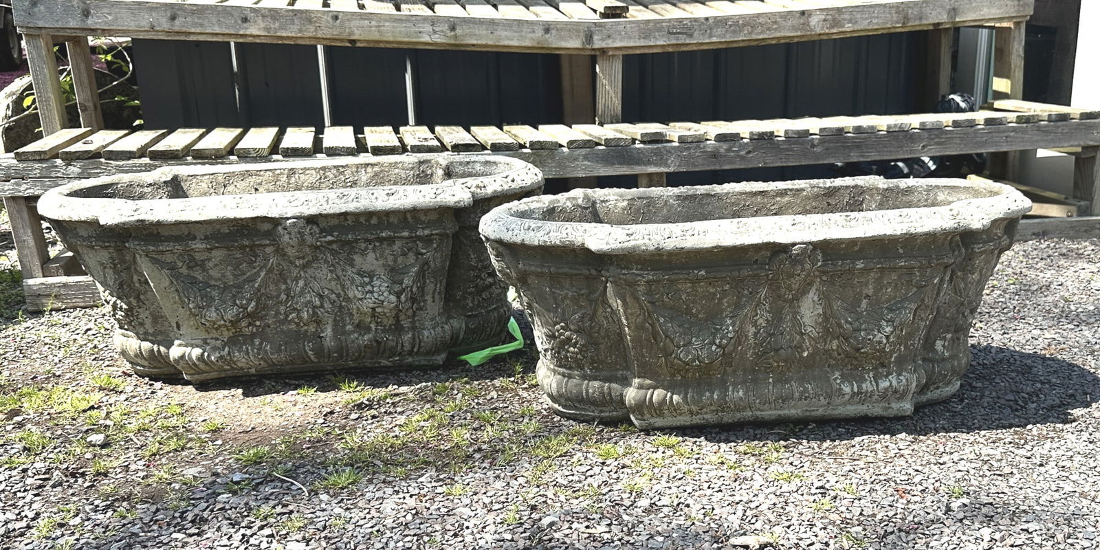 Cast Stone Trough Pair, Swag and Jabot Motif (1 of 8)
