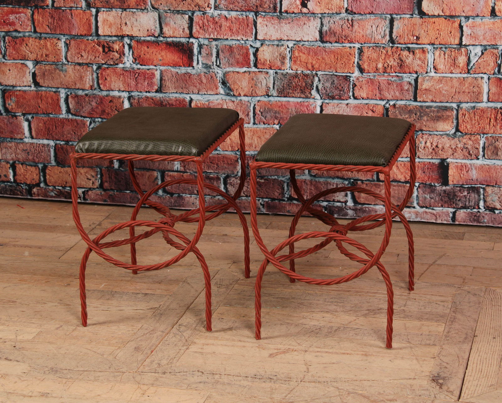 Pair Wrought Iron Rope Twist Benches (1 of 7)