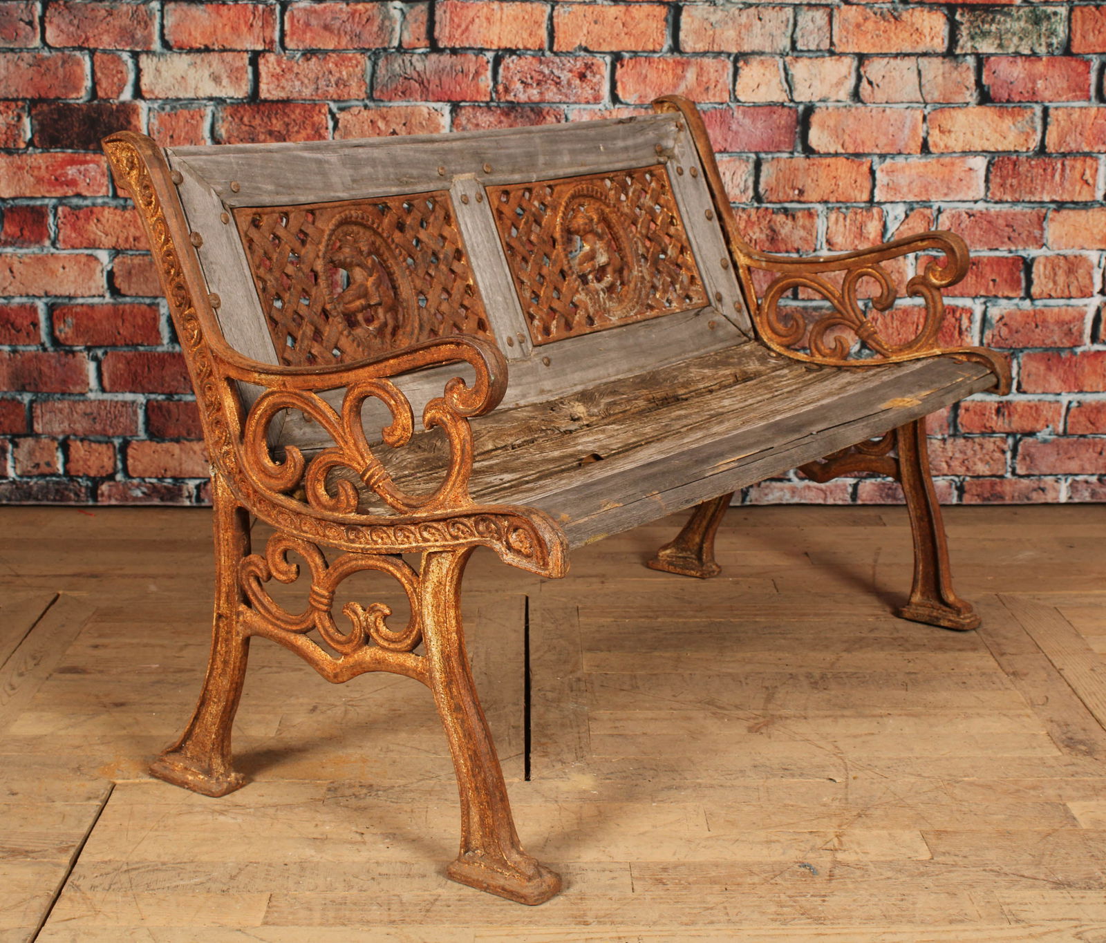 Wood Garden Bench, Cast Iron Inset Panels (1 of 8)