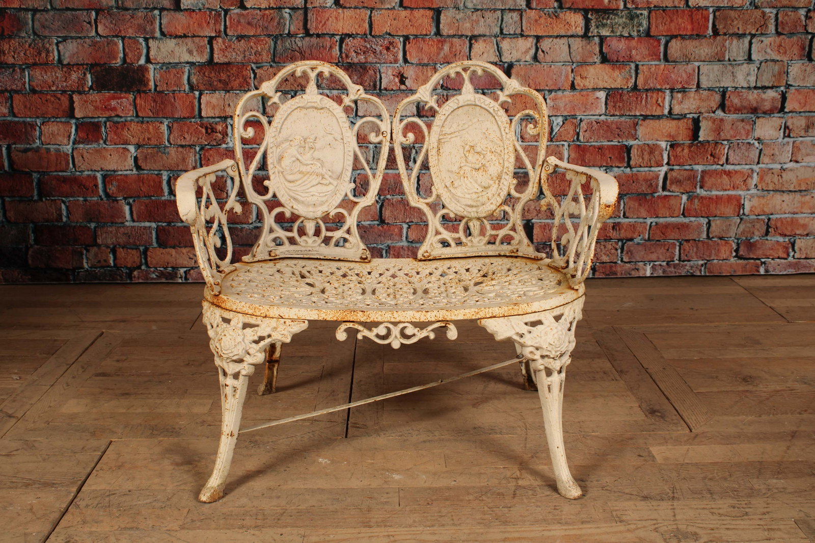 Neoclassical Theme Cast Iron Bench: Neoclassical Theme Cast Iron Bench. Size: 31" H x 33" W x 23" D