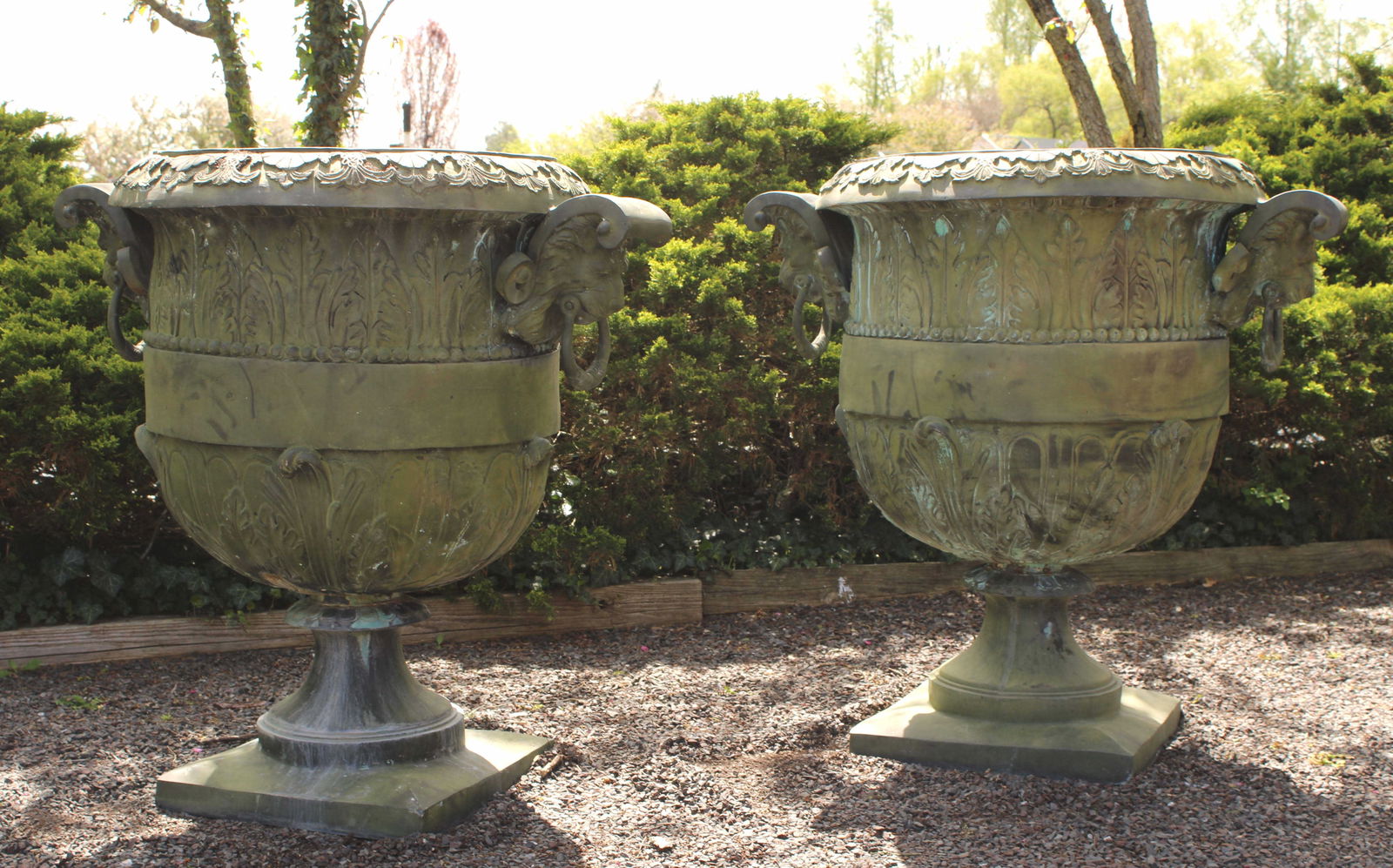 Pair Large Scale Bronze Urns, Lion Heads (1 of 11)