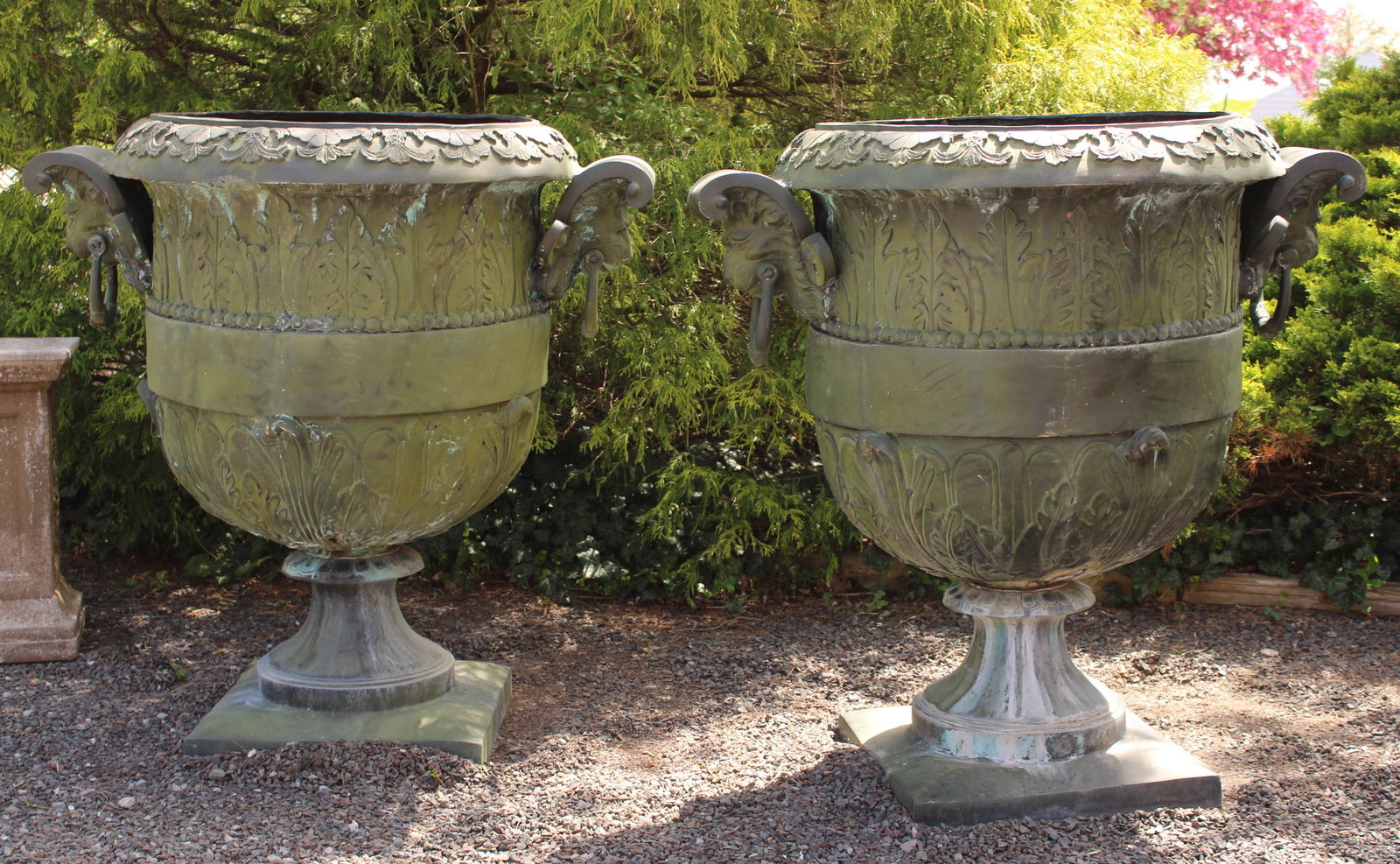 Pair Bronze Urns, Lion Head Handles (1 of 8)