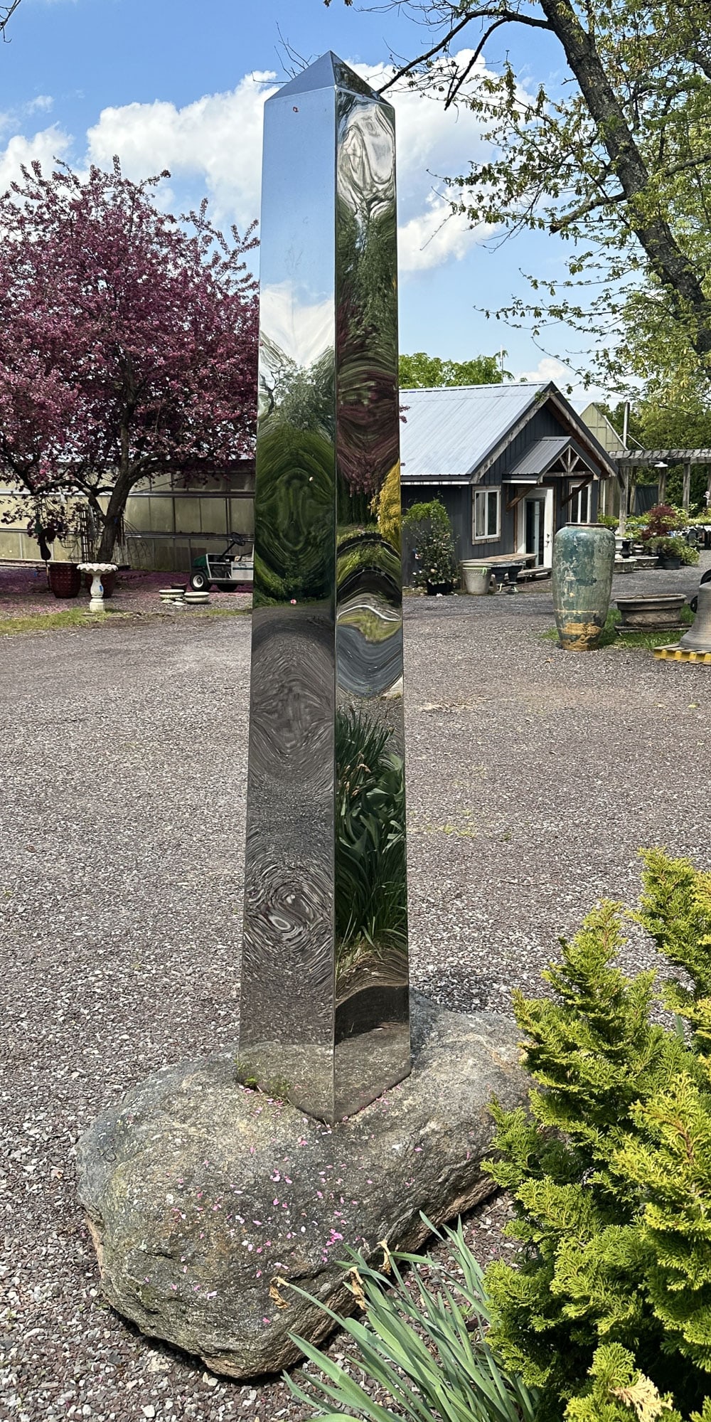 Polished Steel Obelisk On Stone Plinth (1 of 9)