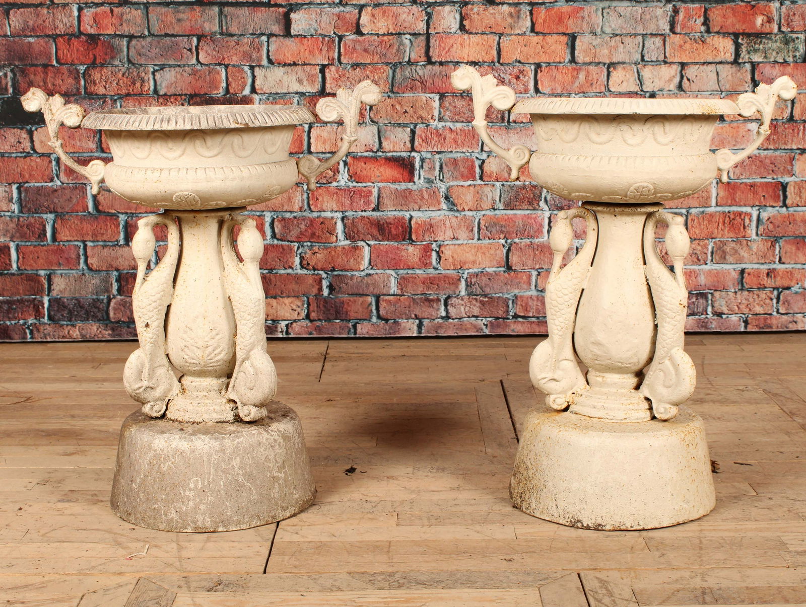 Pair Cast Iron Egret Garden Terrace Planters (1 of 9)