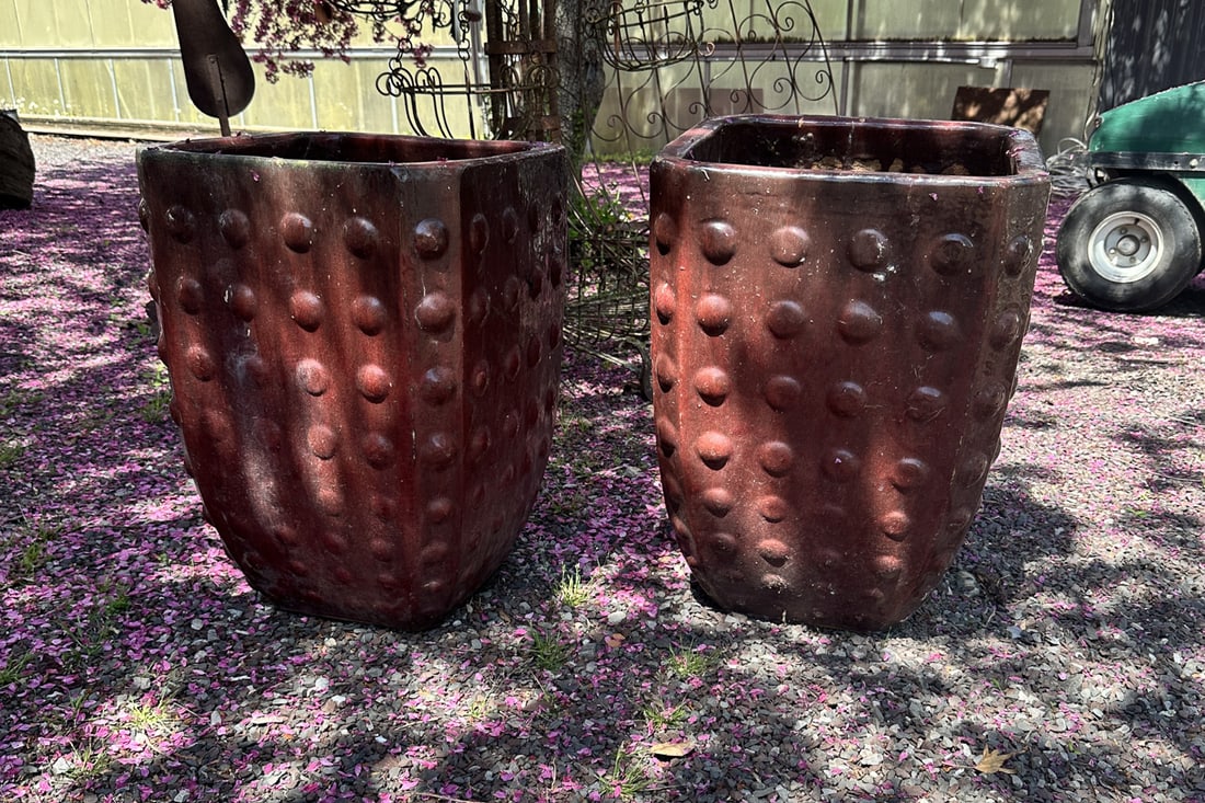 Pair Of Red Ceramic Planters With Raised Dots (1 of 8)