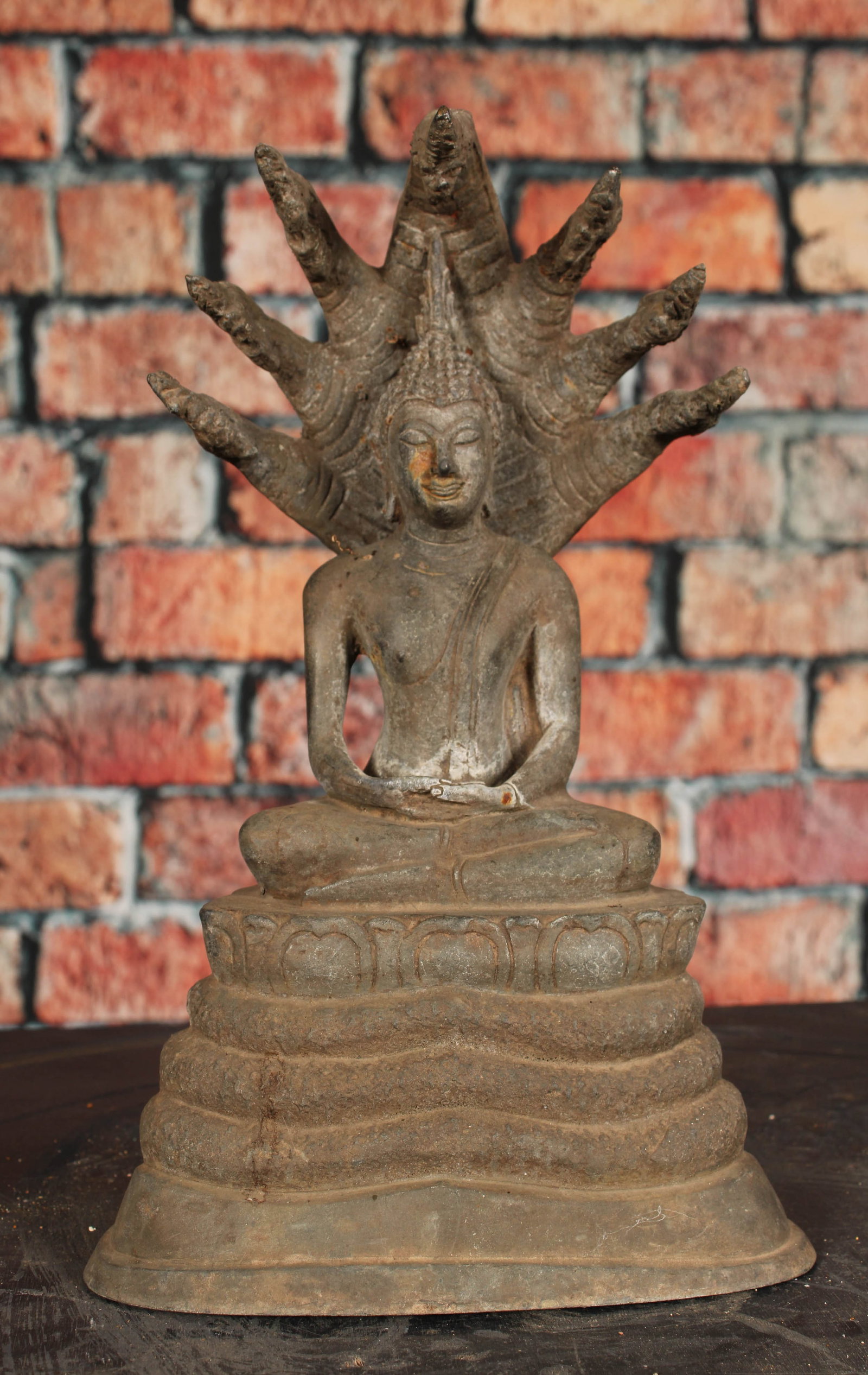 Bronze Buddha On Lotus Figure: Bronze Buddha on Lotus. Size: 12"H x 7.5"W x 4.5"D