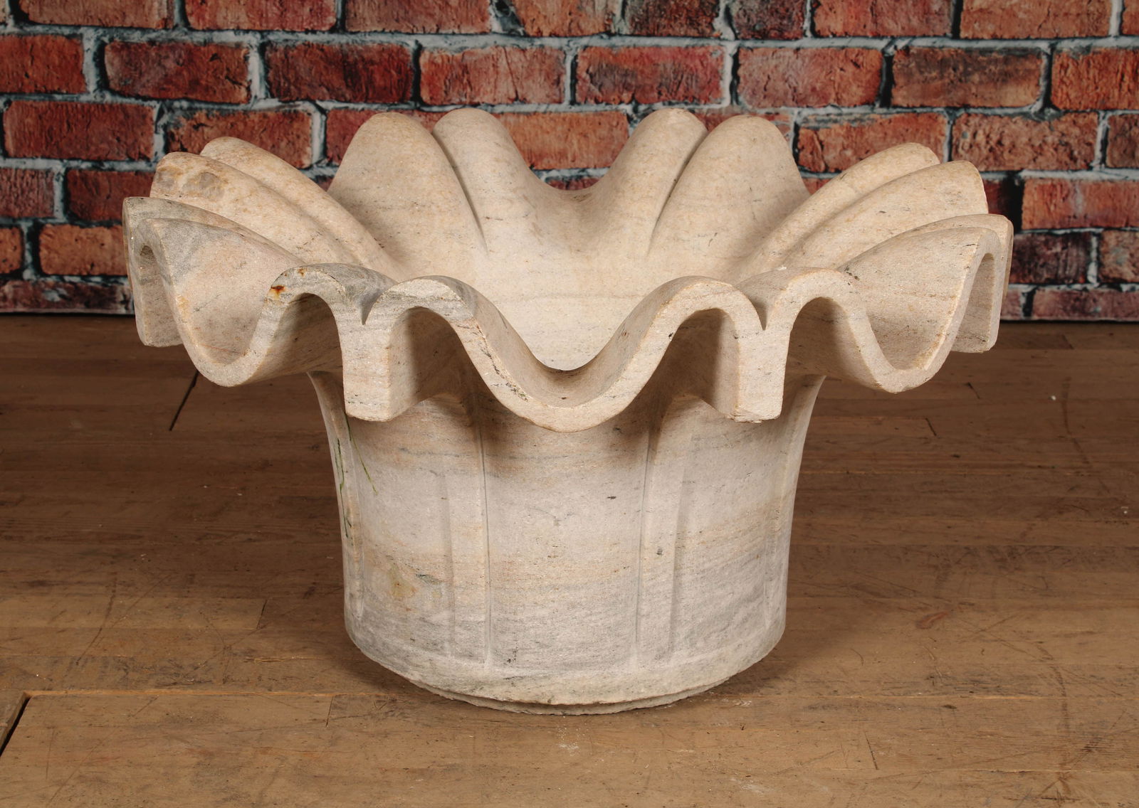 Carved Marble Kerchief Form Planter, Incomplete (1 of 4)