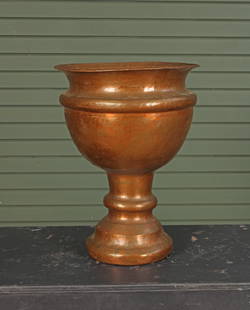 Hand Hammered Copper Garden Urn: Hammered copper urn, minor scuffs throughout. Size: 19"H x 14"Dia.