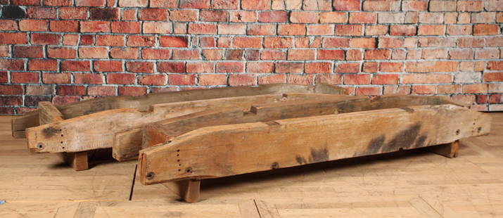 2 Heavy Timber Garden Troughs: Large scale timber troughs. Fashioned from salvaged timbers. Size: 13"H x 84"W x 17"D