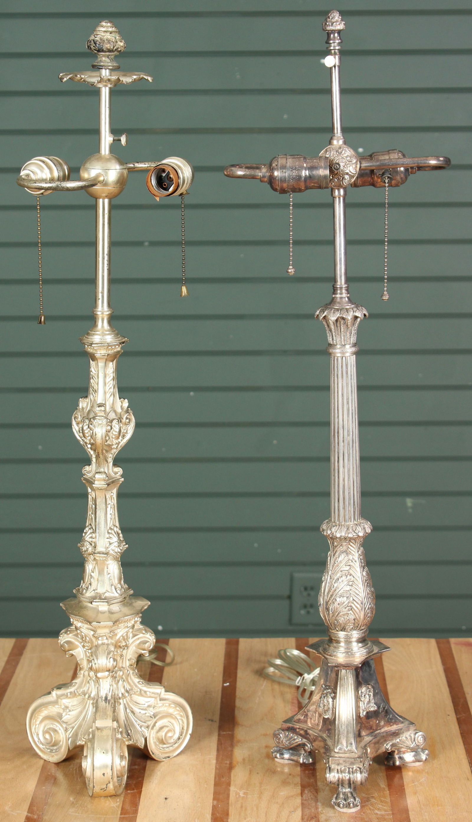 Group of 2 Neoclassical Silver Plated Table lamps (1 of 8)