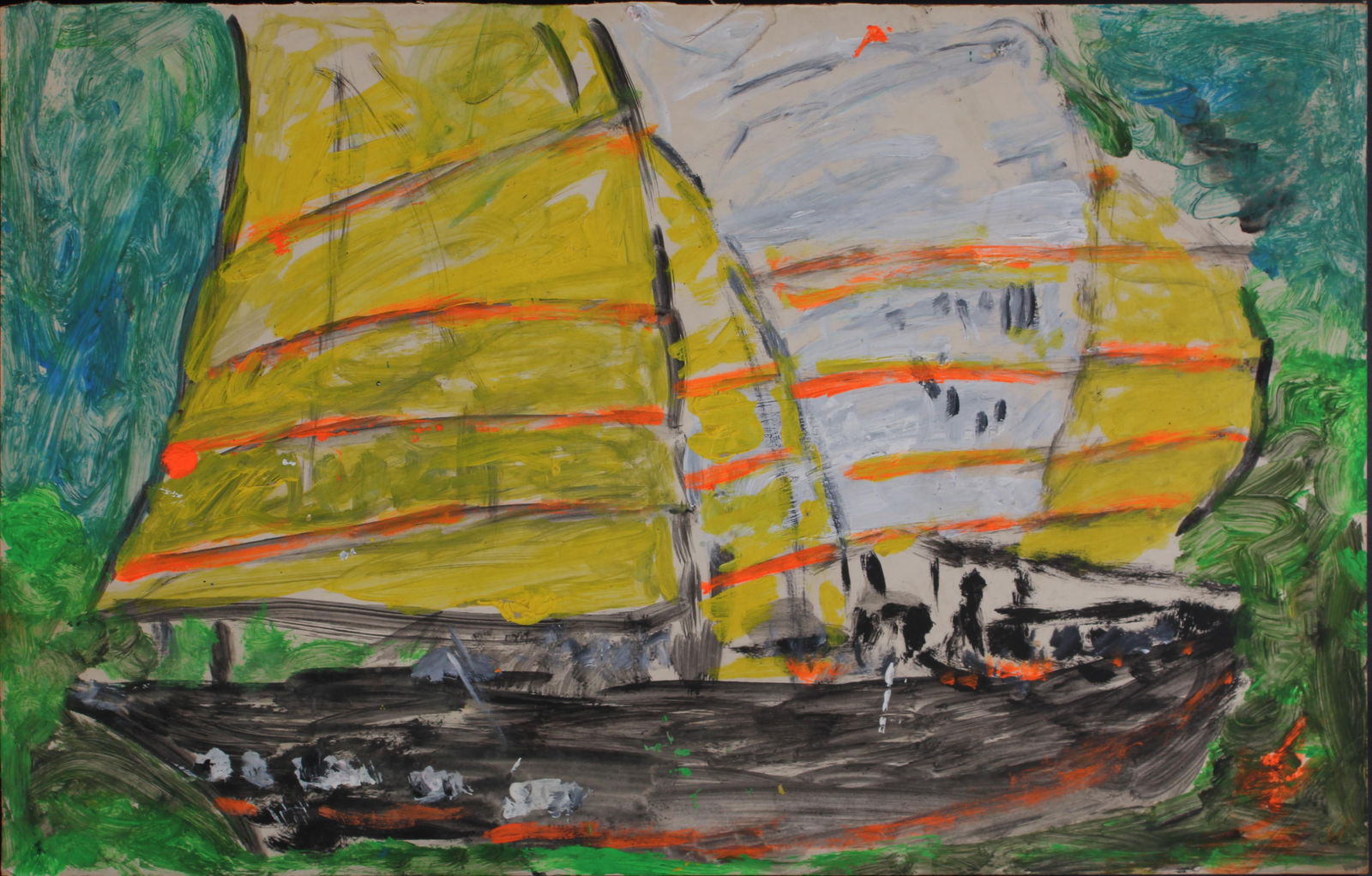 Justin McCarthy (20th C, Pennsylvania) Schooner: Justin McCarthy (20th C, Pennsylvania) Schooner. A once prolific Outsider Artist, Justin McCarthy's work is widely recognized and appreciated by collectors of Naive, Art Brut and Outsider Art.Provenan