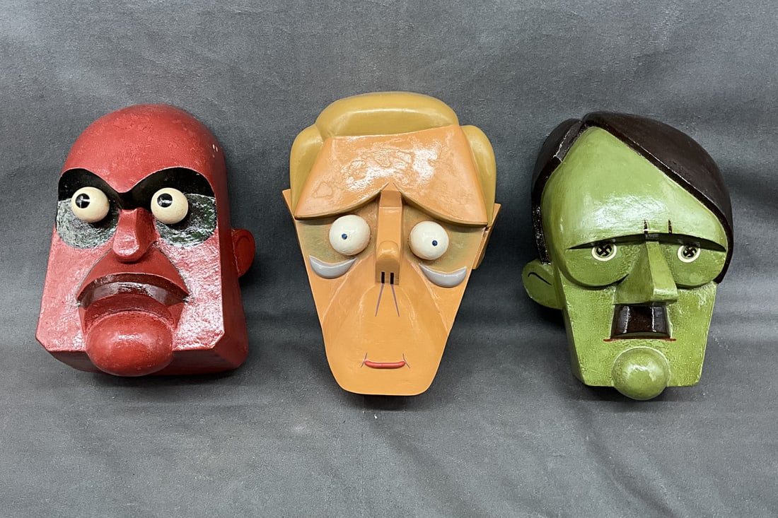 George Roether Political Mask Grouping: George Roether, (American, 1913-1998), an animator for Disney, had constructed a series of masks depicting movie stars and political figures in the 1930's and early 1940's. The project was turned down