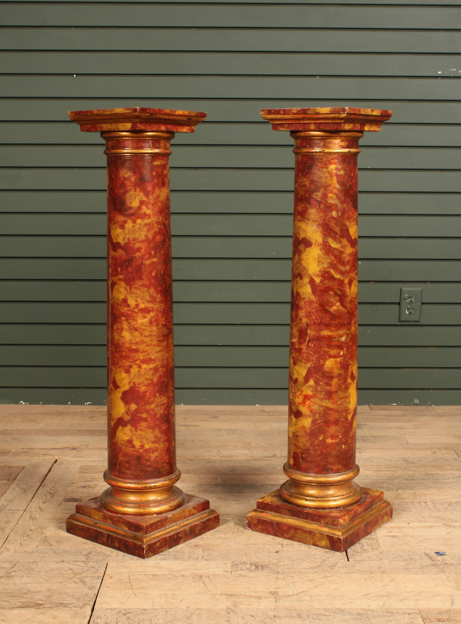 Faux Marble Painted Column Pedestal Pair (1 of 5)