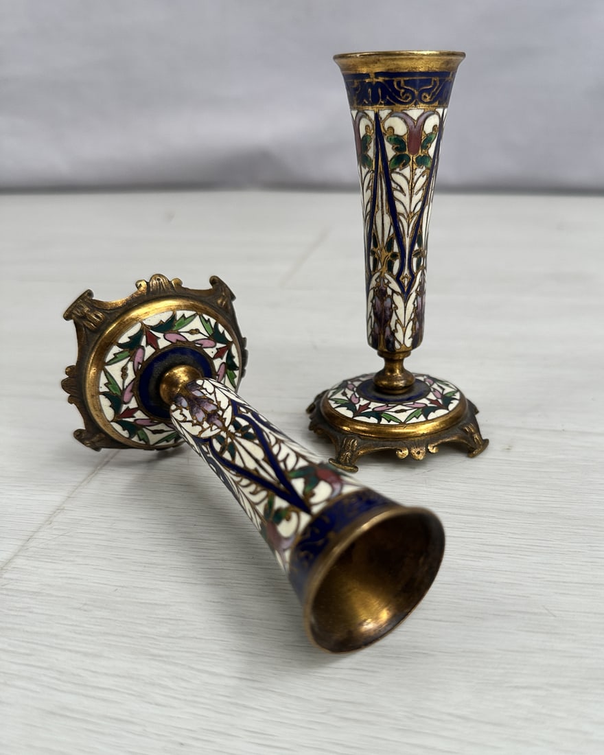 Pair Art Nouveau Style Cloisonne Bud Vases (1 of 8)