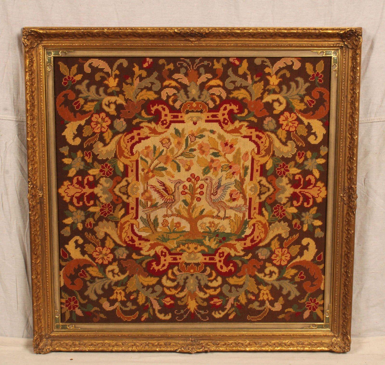 Framed Tapestry Panel, Birds & Floral Motif (1 of 4)