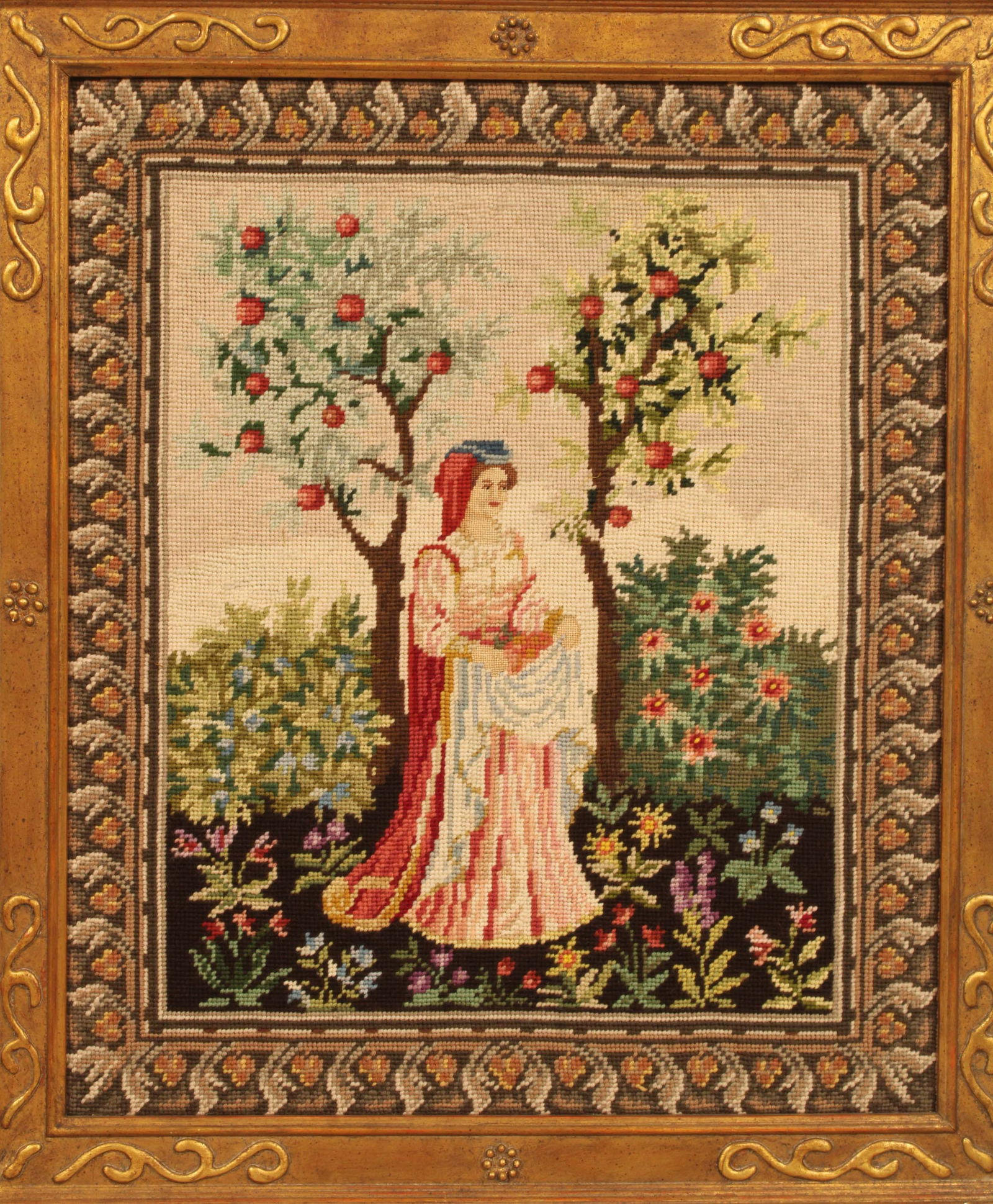 Framed Petit Point Needlepoint Panel, Fiber Art (1 of 5)