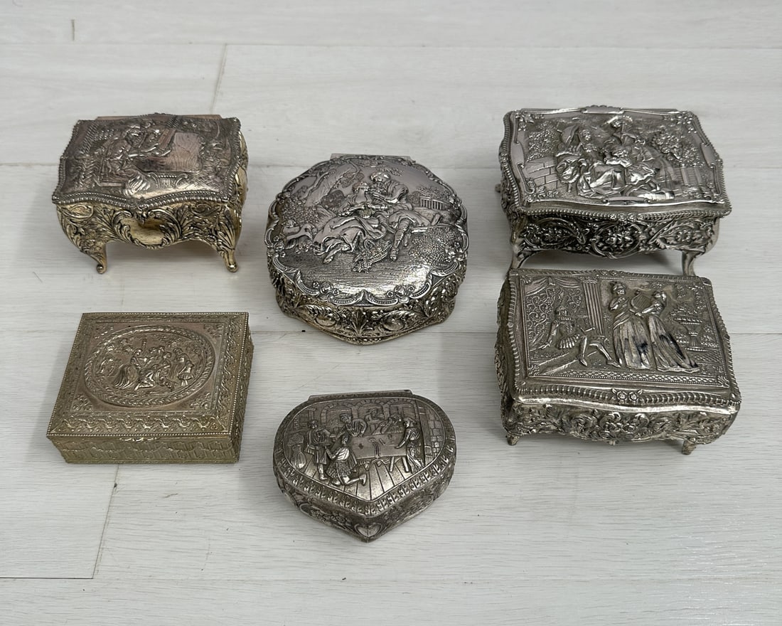 6 Repousse Vanity Boxes, Trinket Boxes (1 of 12)