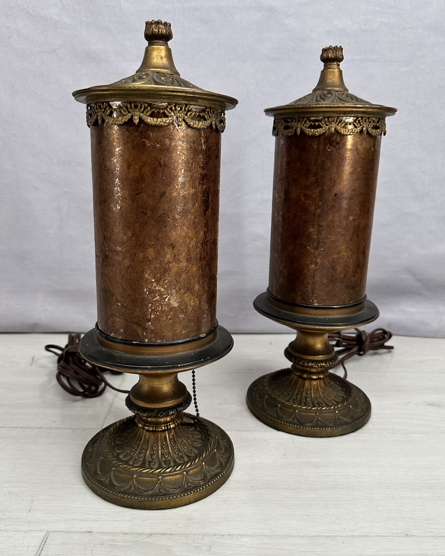 Pair Mica Shade Cylinder Lamps (1 of 10)