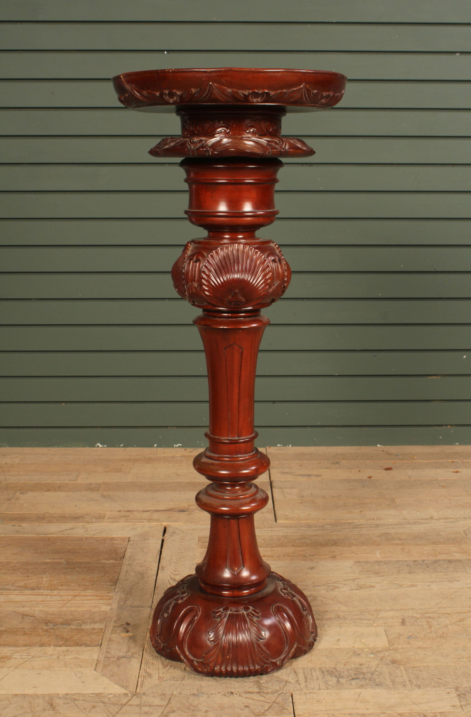 Grotto Style Carved Wood Pedestal, Plant Stand: Carved wood pedestal, plant stand, display stand. Size: 38"H x 14.75"Dia. Top