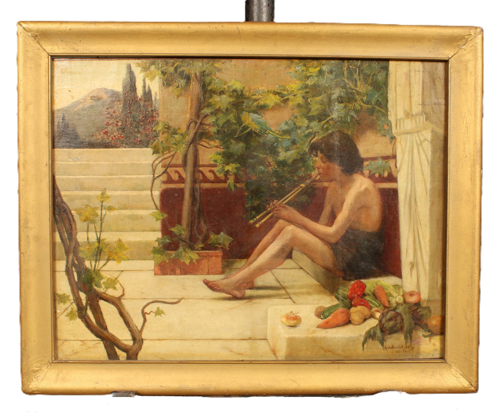 Arild Rosenkrantz (1870-1964, NY, Denmark, France): Arild Rosenkrantz (1870-1964, NY, Denmark, France) Symbolist style neoclassical painting. Date 1891. OOC. Size: frame 16"H x 19.5"W sight 13"H x 16.5"W