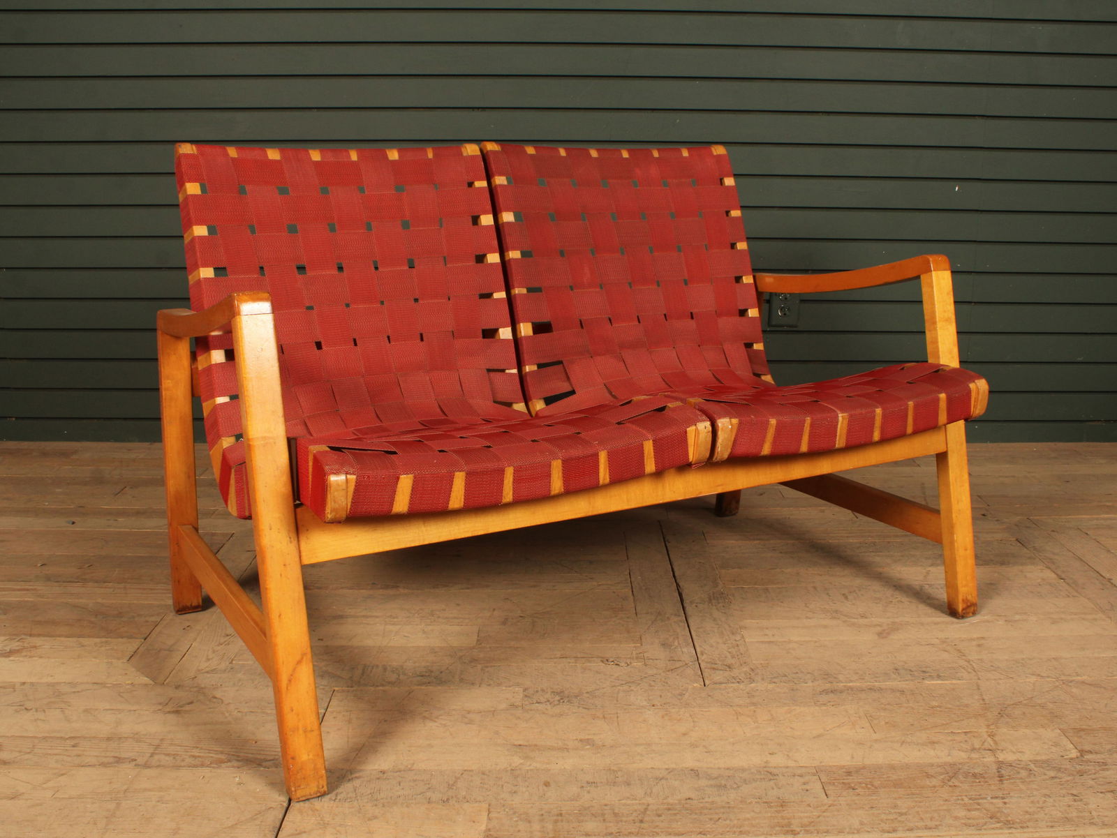Rare Jens Risom 2 Seat Woven Web Couch (1 of 6)