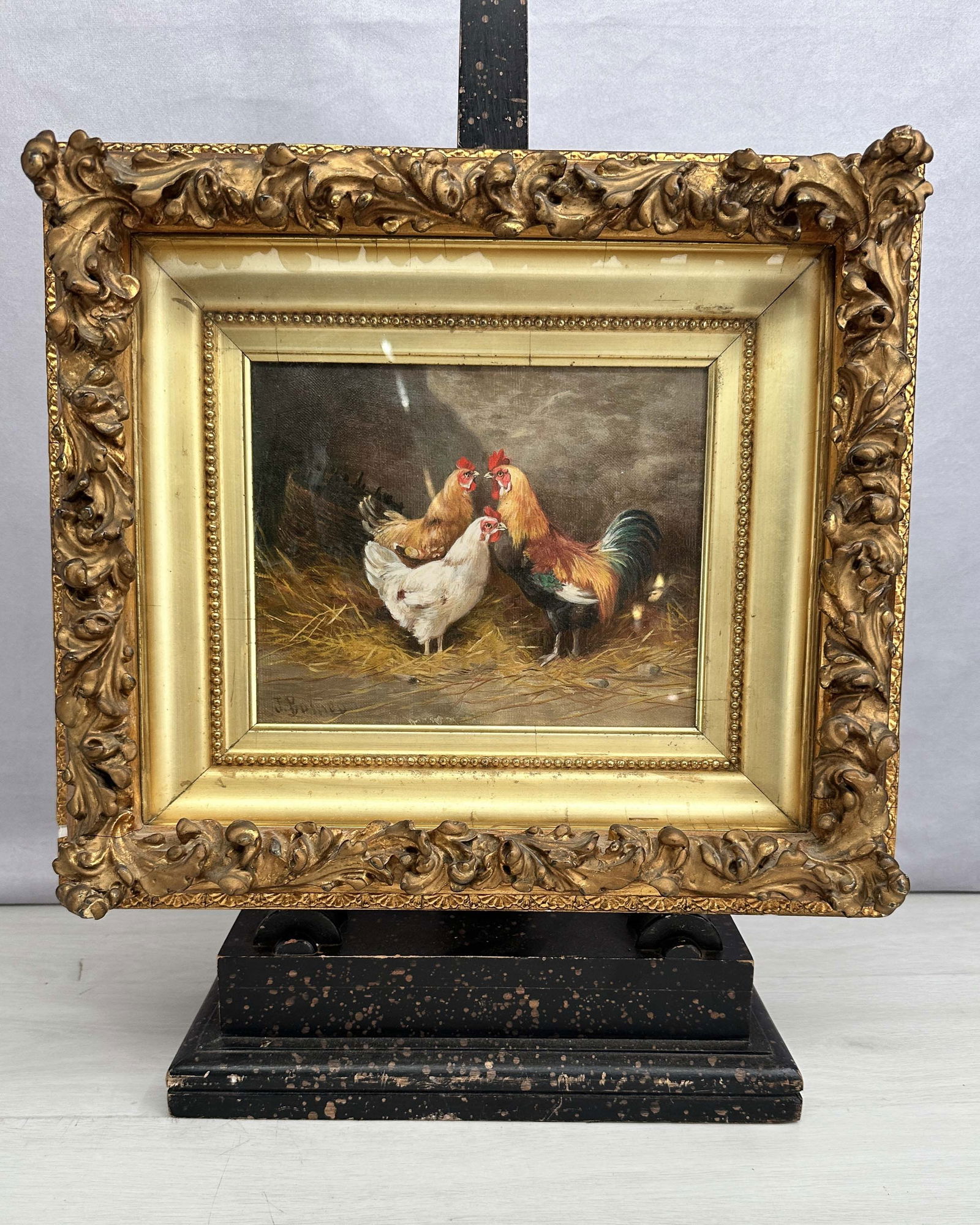 Rooster Oil Painting On Canvas, Gilt Frame (1 of 10)