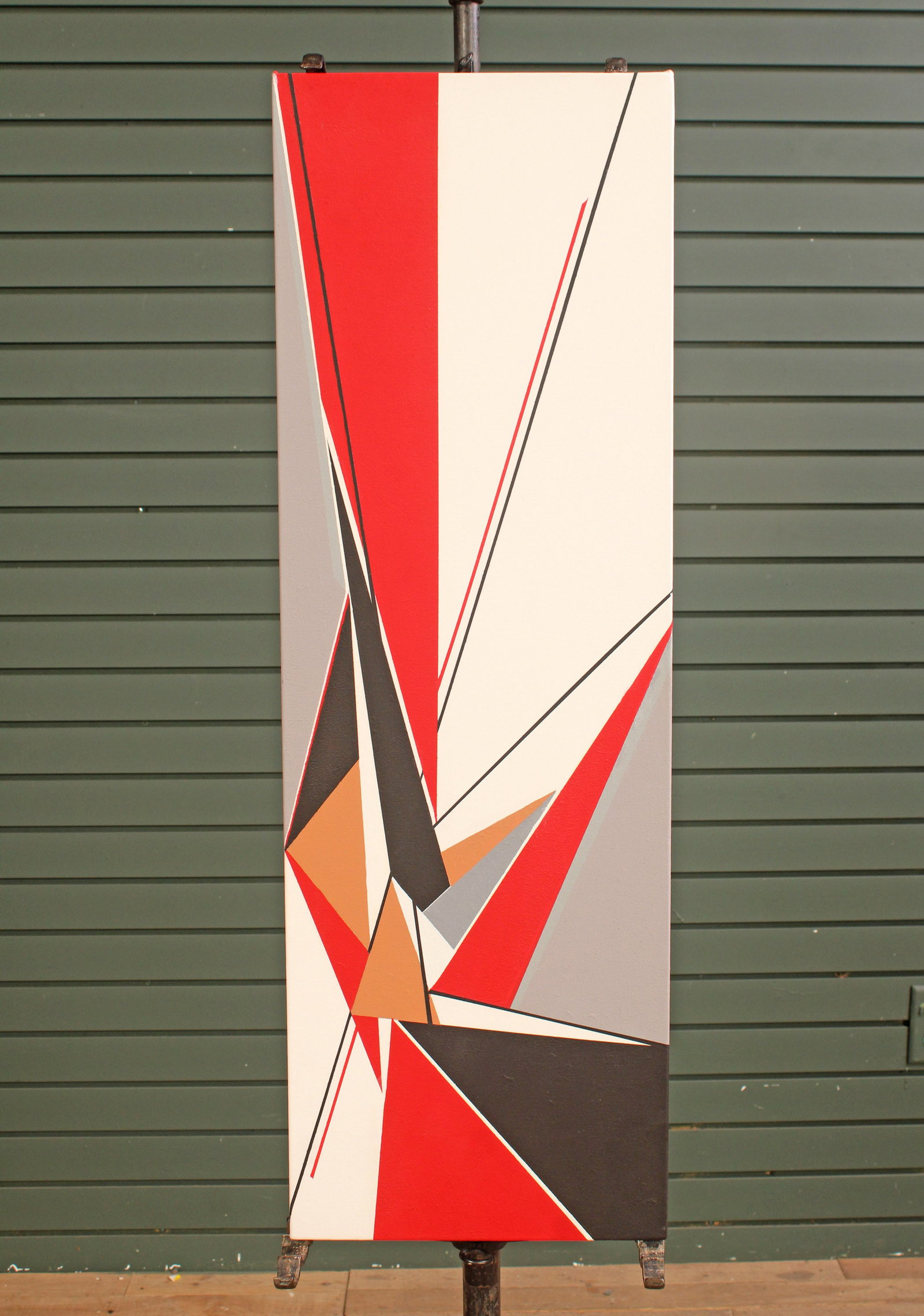 Modernist Art, Abstract Painting: "Balance Point" by Catherine Searle (American 1935-2020) wrapped canvas Size: 36"H x 12"W x 1.5"D