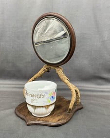Antler Shaving Mirror With Mustache Mug