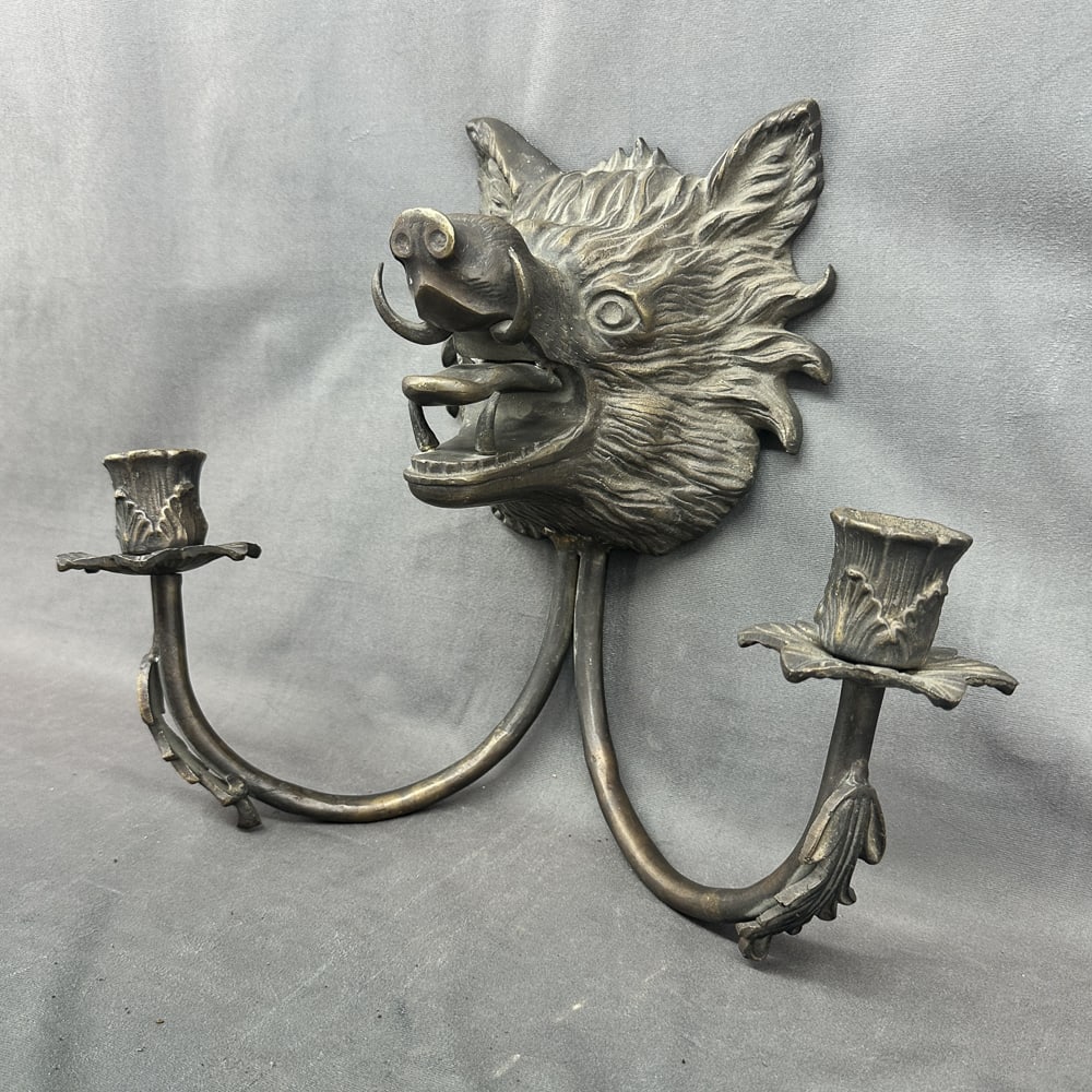 Antique Bronze Wild Boar Sconce, Candelabra (1 of 10)