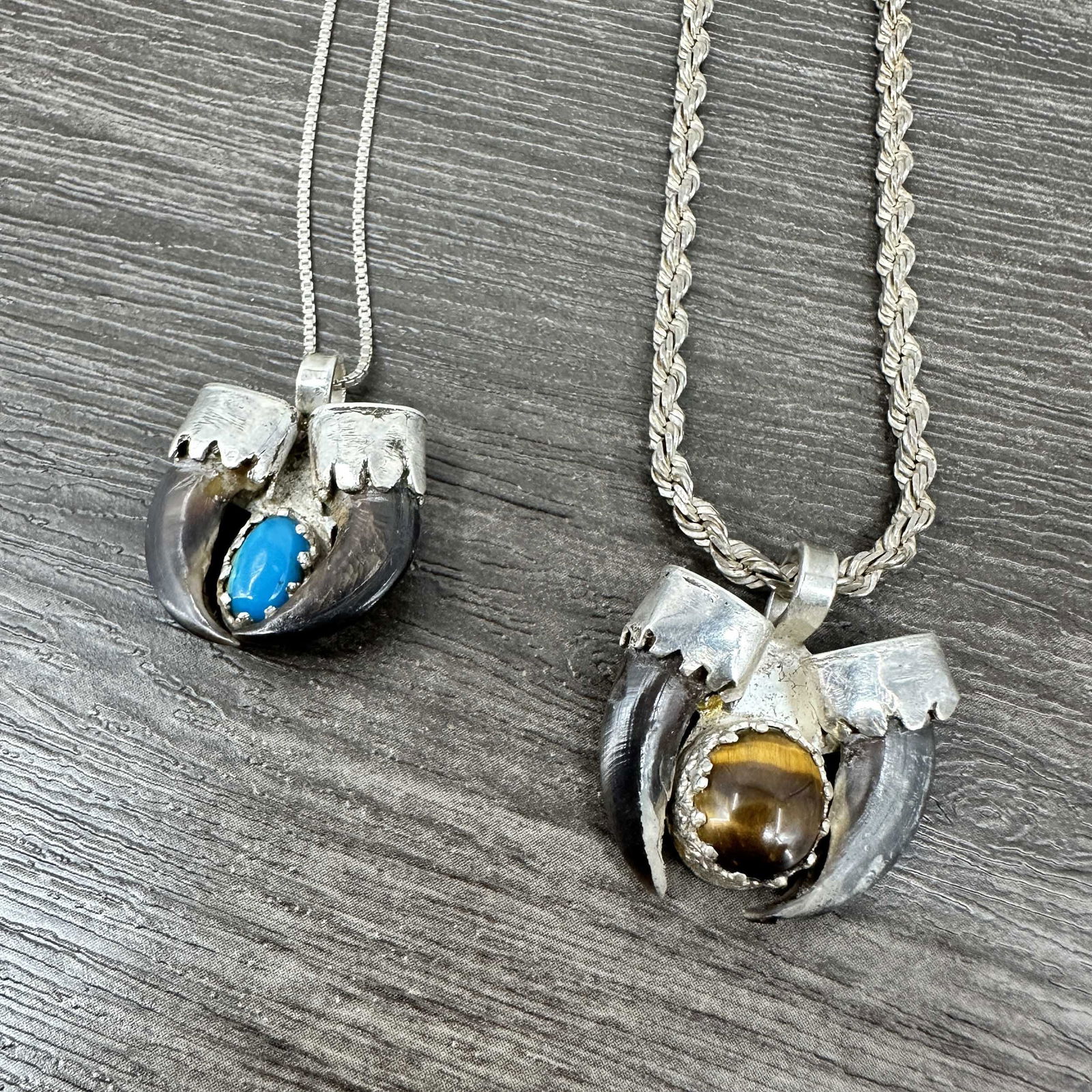 2 Cat Claw Naja Pendants, Turquoise & Tiger's Eye (1 of 8)