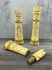 Oceania Carved Bone Lime Containers